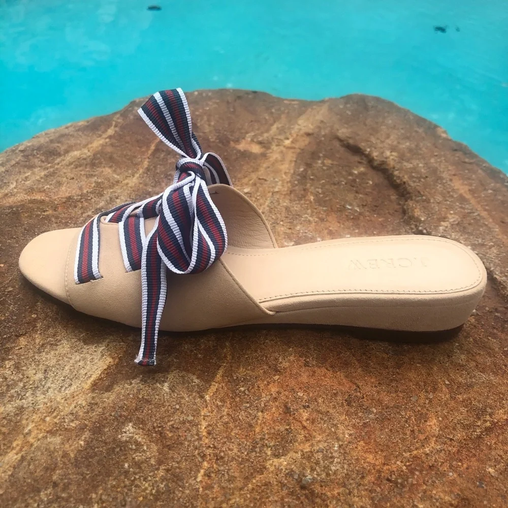 J. Crew Mini Wedge Slides with Lace-Up Ribbon NWOT